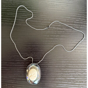 Faceted Crystal Cameo Necklace Lady Profile Pendant Silver Tone Dog Tag